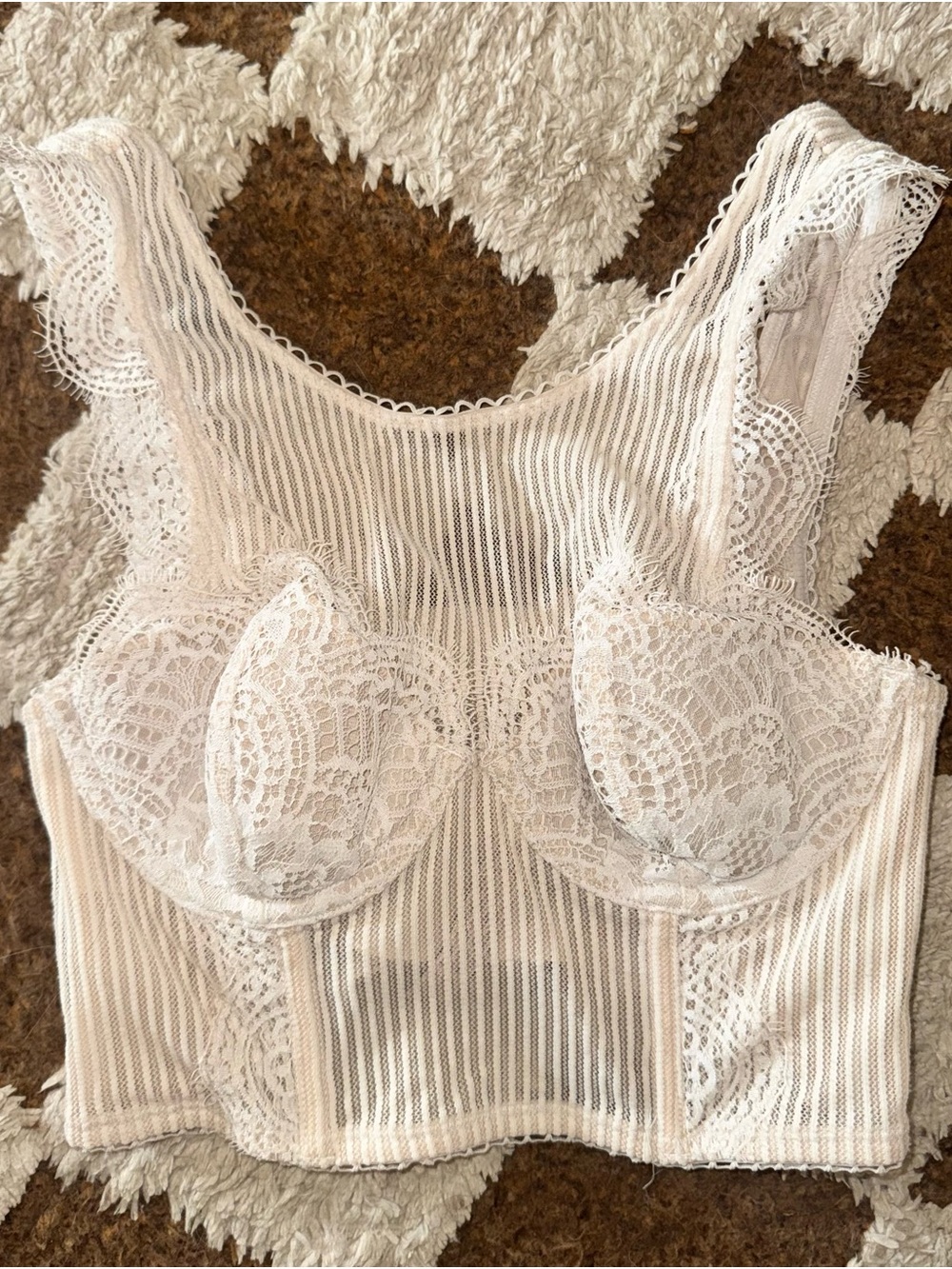 Sheer Lace White Corset Bra Top 32B / Victorias Secret